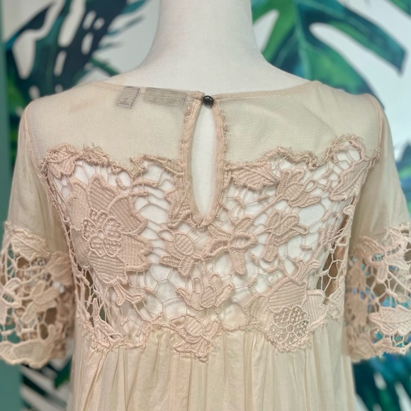 🍑☺️Anthropologie Holding Horses Soft Peach Mesh Detail Babydoll Dress🧡💌 - Picture 5 of 13